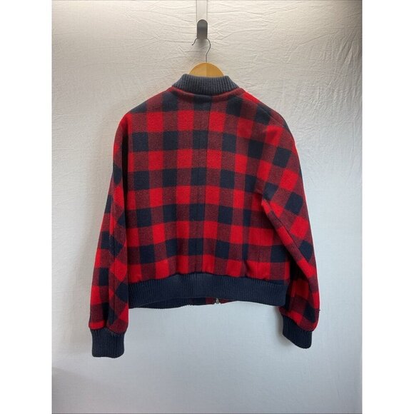 J Crew Womens Red/ Navy Buffalo Check‎ Plaid Bomber Jacket, Wool size 14 - Picture 4 of 12